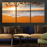 15399-MGV-CV-36X24-Golden Sunrise Beach Wall Art – Ocean Waves on Sandy Shore Canvas Print, Coastal Seascape Decor for Living Room or Bedroom