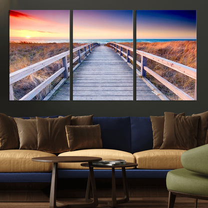 60625-MGV-CV-36X24-Beach Boardwalk Sunrise Wall Art – Coastal Pathway to Ocean Canvas Print, Seaside Landscape Decor for Home or Office