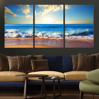 50522-MGV-CV-36X24-Ocean Sunrise Wall Art – Peaceful Beach Waves and Golden Horizon Canvas Print, Coastal Seascape Decor for Home or Office