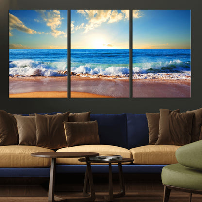 50522-MGV-CV-36X24-Ocean Sunrise Wall Art – Peaceful Beach Waves and Golden Horizon Canvas Print, Coastal Seascape Decor for Home or Office