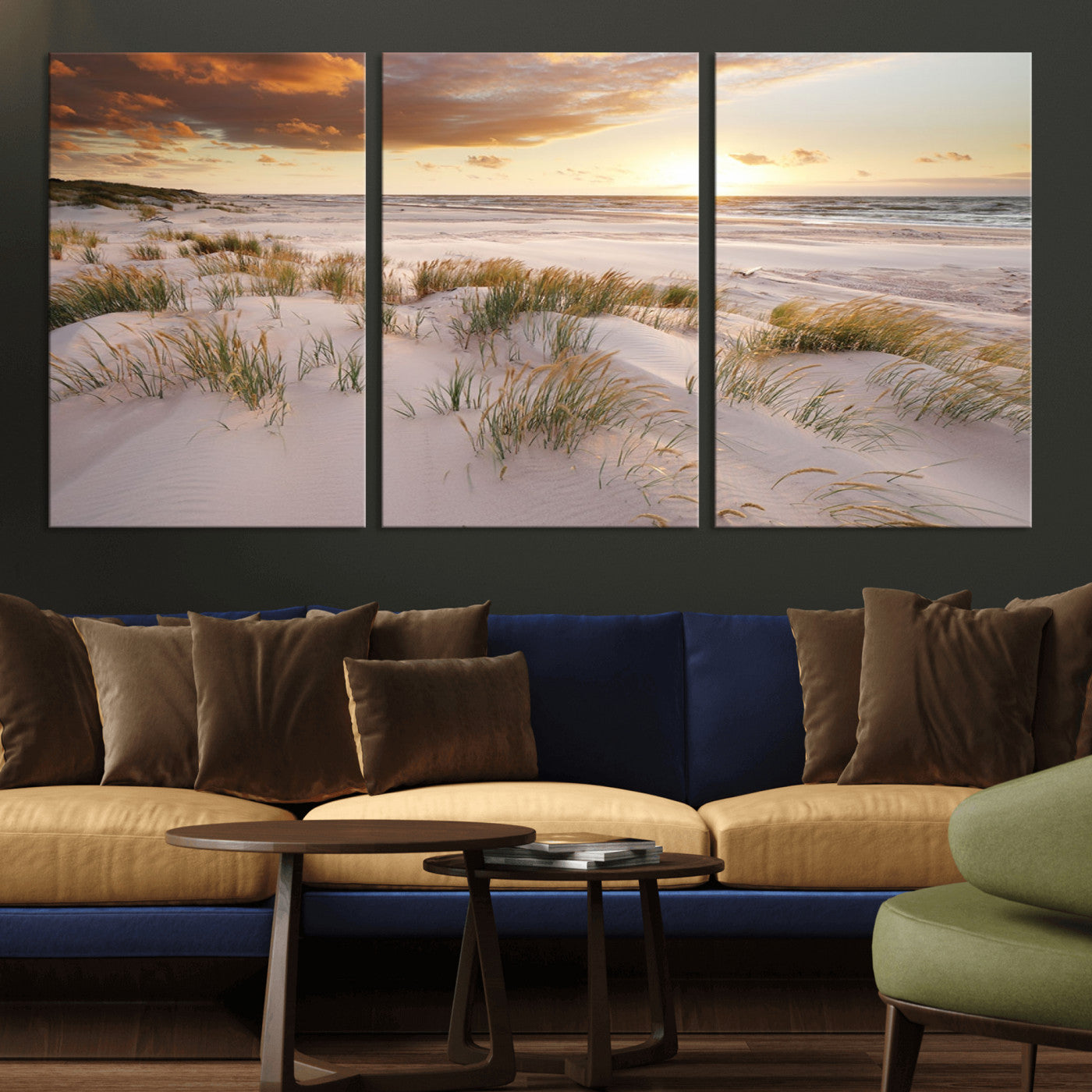 61246-MGV-CV-36X24-Coastal Sand Dunes Wall Art – Serene Beach Sunset Canvas Print with Grasses and Ocean View, Tranquil Seaside Decor for Living Room