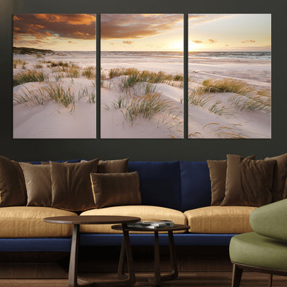 61246-MGV-CV-36X24-Coastal Sand Dunes Wall Art – Serene Beach Sunset Canvas Print with Grasses and Ocean View, Tranquil Seaside Decor for Living Room