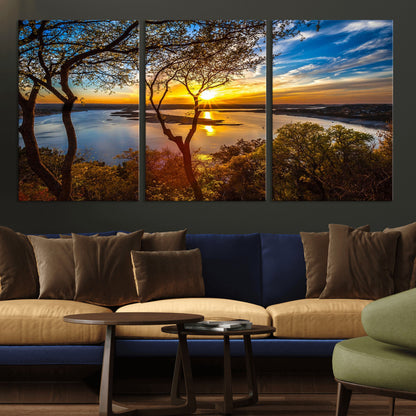 71863-MGV-CV-36X24-Lake Sunset Wall Art – Scenic Nature Canvas Print with Trees and Golden Sky, Serene Landscape Decor for Living Room, Bedroom or