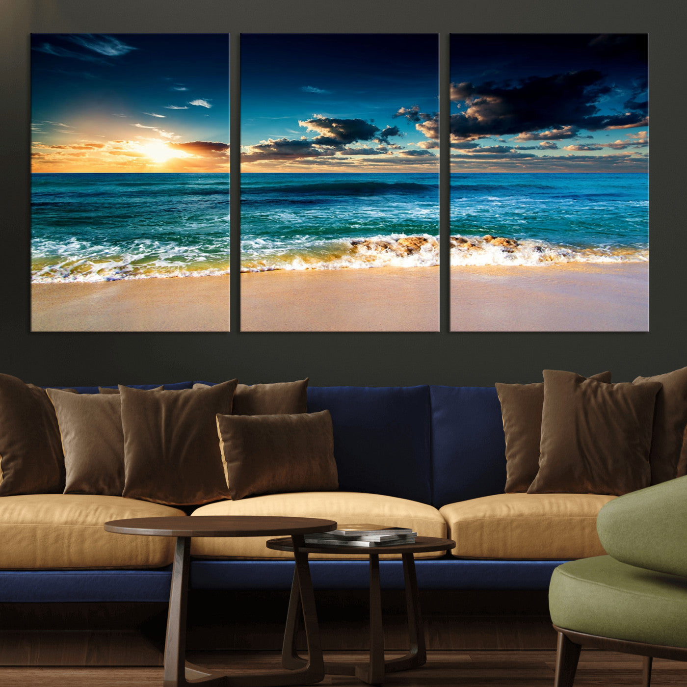 88985-MGV-CV-36X24-Ocean Sunset Wall Art – Tranquil Beach Waves Canvas Print, Coastal Seascape Decor for Living Room or Office