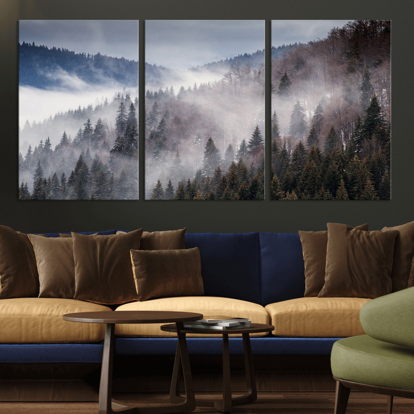 18459-MGV-CV-36X24-Misty Pine Forest Wall Art – Serene Mountain Landscape Canvas Print, Tranquil Nature Artwork for Living Room, Bedroom, Cabin or