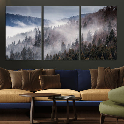 18459-MGV-CV-36X24-Misty Pine Forest Wall Art – Serene Mountain Landscape Canvas Print, Tranquil Nature Artwork for Living Room, Bedroom, Cabin or