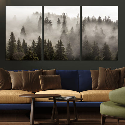 62862-MGV-CV-36X24-Misty Forest Wall Art – Tranquil Pine Tree Canvas Print with Mountain Fog, Nature Landscape Artwork for Living Room, Bedroom, or