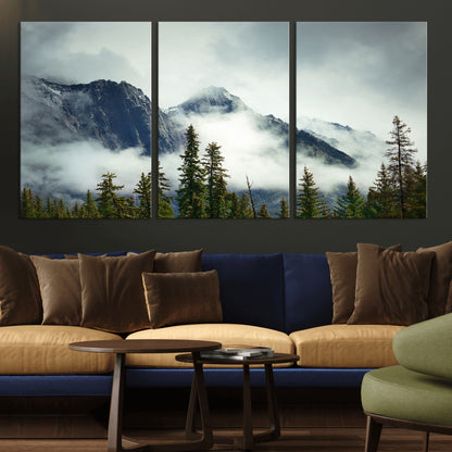 93219-MGV-CV-36X24-Misty Mountain Wall Art – Foggy Pines and Rocky Peaks Canvas Print, Nature Landscape Decor for Living Room, Office or Bedroom
