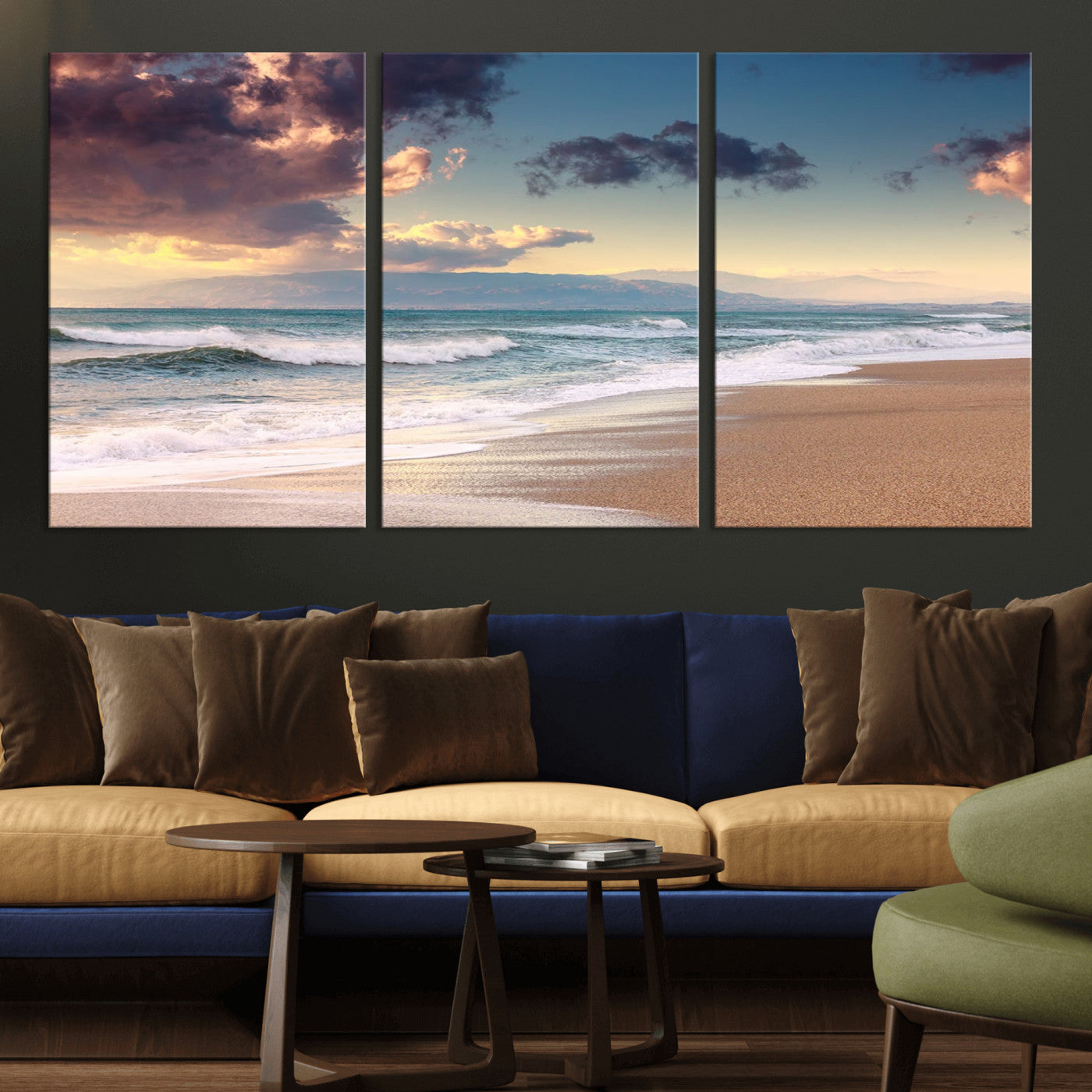 42253-MGV-CV-36X24-Serene Beach Waves Wall Art – Tranquil Ocean Horizon Canvas Print, Coastal Seascape Decor for Living Room or Office Wall