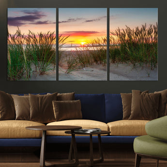 25576-MGV-CV-36X24-Beach Grass Sunset Wall Art – Coastal Sand Dune Landscape Canvas Print, Ocean View Nature Decor for Living Room or Office Wall