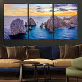 72955-MGV-CV-36X24-Ocean Rock Formation Wall Art – Sunset Coastal Seascape Print, Beach Landscape Decor for Living Room or Office