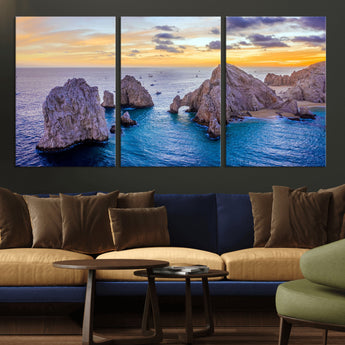 72955-MGV-CV-36X24-Ocean Rock Formation Wall Art – Sunset Coastal Seascape Print, Beach Landscape Decor for Living Room or Office