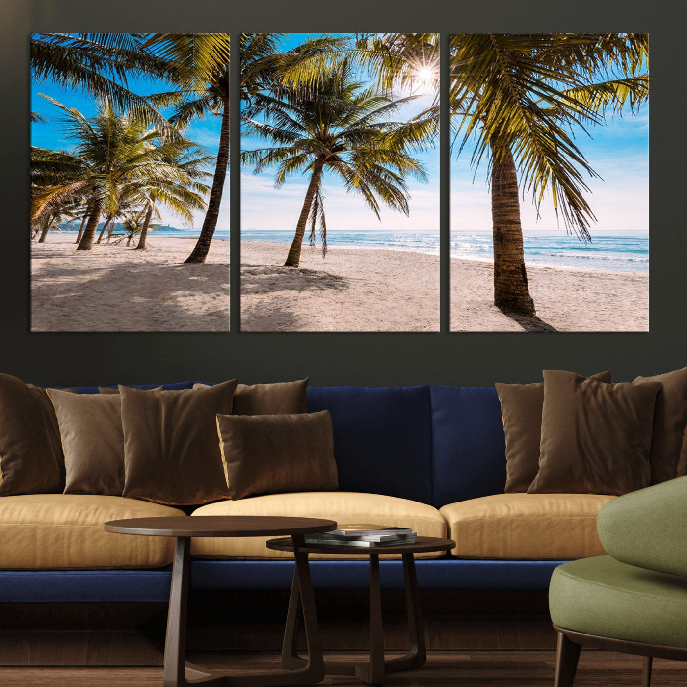 98175-MGV-CV-36X24-Tropical Palm Beach Wall Art – Relaxing Ocean Shore Canvas Print with Palm Trees, Coastal Summer Decor for Living Room, Bedroom or