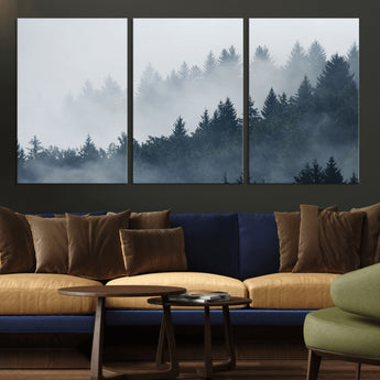 23671-MGV-CV-36X24-Misty Forest Wall Art – Serene Foggy Pine Trees Landscape Canvas Print, Tranquil Nature Decor for Living Room, Bedroom or Office
