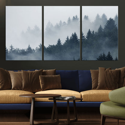 23671-MGV-CV-36X24-Misty Forest Wall Art – Serene Foggy Pine Trees Landscape Canvas Print, Tranquil Nature Decor for Living Room, Bedroom or Office