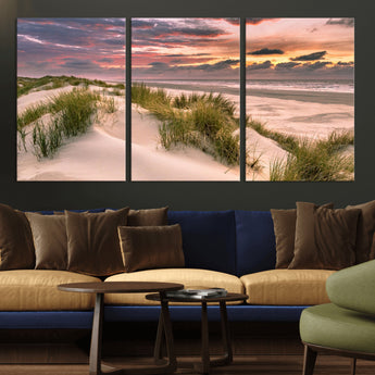 60570-MGV-CV-36X24-Beach Sunset Wall Art – Coastal Sand Dunes and Ocean Horizon Canvas Print, Tranquil Seascape Photography Decor for Living Room or