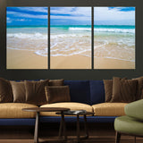 20660-MGV-CV-36X24-Ocean Wave Beach Wall Art – Serene Blue Sea and Sandy Shore Canvas Print, Coastal Landscape Photography Decor for Living Room or