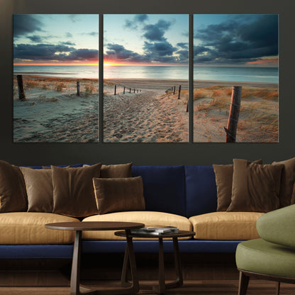 25788-MGV-CV-36X24-Sunset Beach Path Wall Art – Scenic Coastal Dunes and Ocean Canvas Print, Tranquil Seaside Landscape Decor for Living Room or
