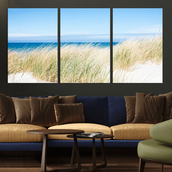 96913-MGV-CV-36X24-Coastal Dunes Wall Art – Serene Beach Grass and Blue Ocean Canvas Print, Relaxing Seaside Nature Decor for Living Room, Bedroom or
