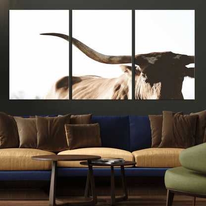35866-MGV-CV-36X24-Texas Longhorn Wall Art – Rustic Western Bull Canvas Print, Farmhouse Animal Photography Decor for Living Room, Office, or Ranch