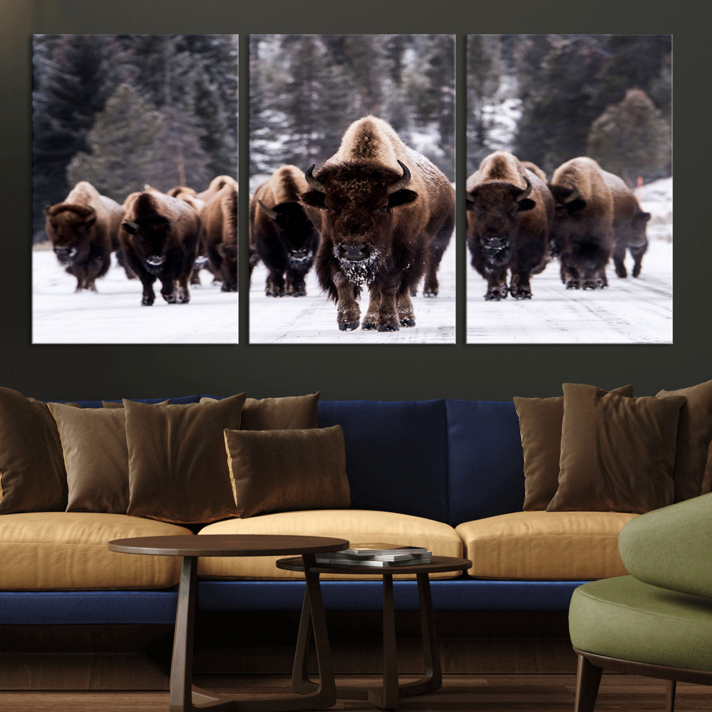 66871-MGV-CV-36X24-Bison Herd Wall Art – Wildlife Buffalo Canvas Print, Rustic Western Nature Photography Decor for Living Room, Office, Cabin, or
