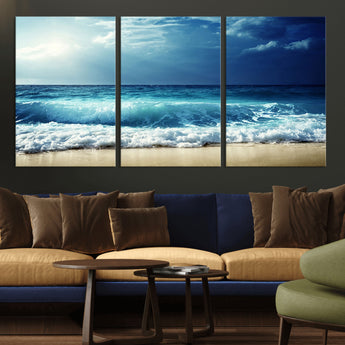 84116-MGV-CV-36X24-Ocean Wave Wall Art – Blue Sea and Beach Canvas Print, Coastal Seascape Photography Artwork for Living Room, Bedroom, or Office