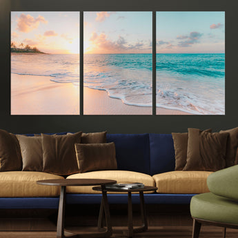 89767-MGV-CV-36X24-Ocean Sunset Wall Art – Serene Beach Canvas Print with Pastel Sky and Waves, Coastal Seascape Artwork for Bedroom, Living Room, or