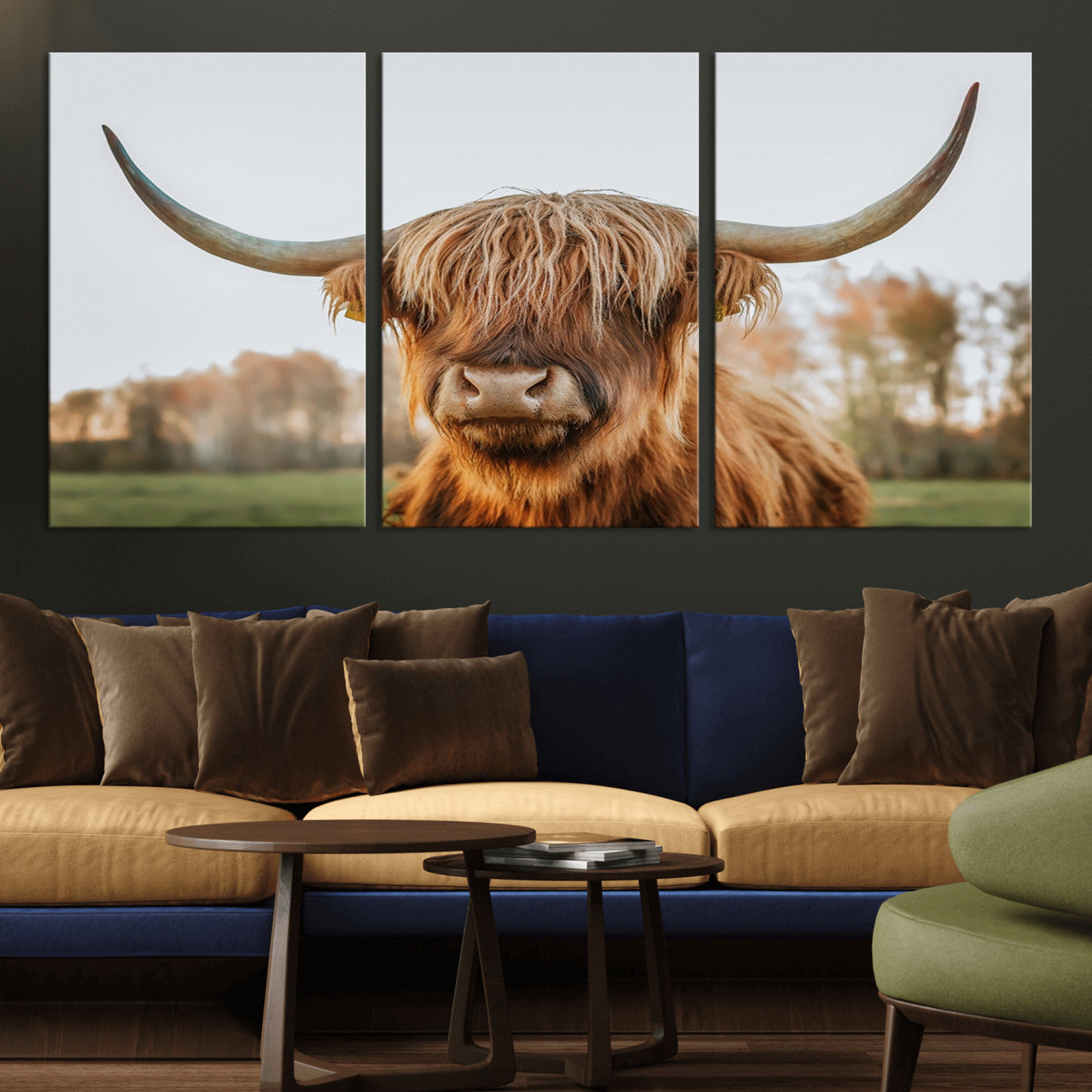 64824-MGV-CV-36X24-Highland Cow Wall Art – Rustic Scottish Bull Canvas Print, Farmhouse Animal Decor for Living Room, Bedroom, Office or Cabin