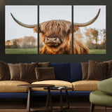 64824-MGV-CV-36X24-Highland Cow Wall Art – Rustic Scottish Bull Canvas Print, Farmhouse Animal Decor for Living Room, Bedroom, Office or Cabin