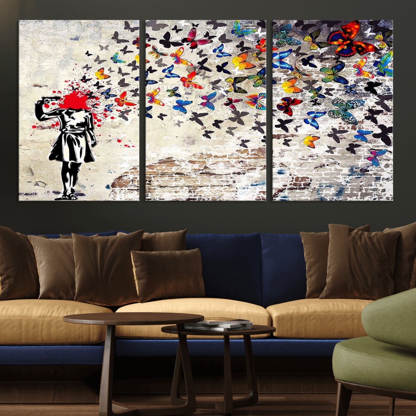 88654-MGV-CV-36X24-Butterfly Explosion Graffiti Wall Art – Street Art Canvas Print, Colorful Butterfly Spray Mural, Modern Abstract Urban Wall Decor