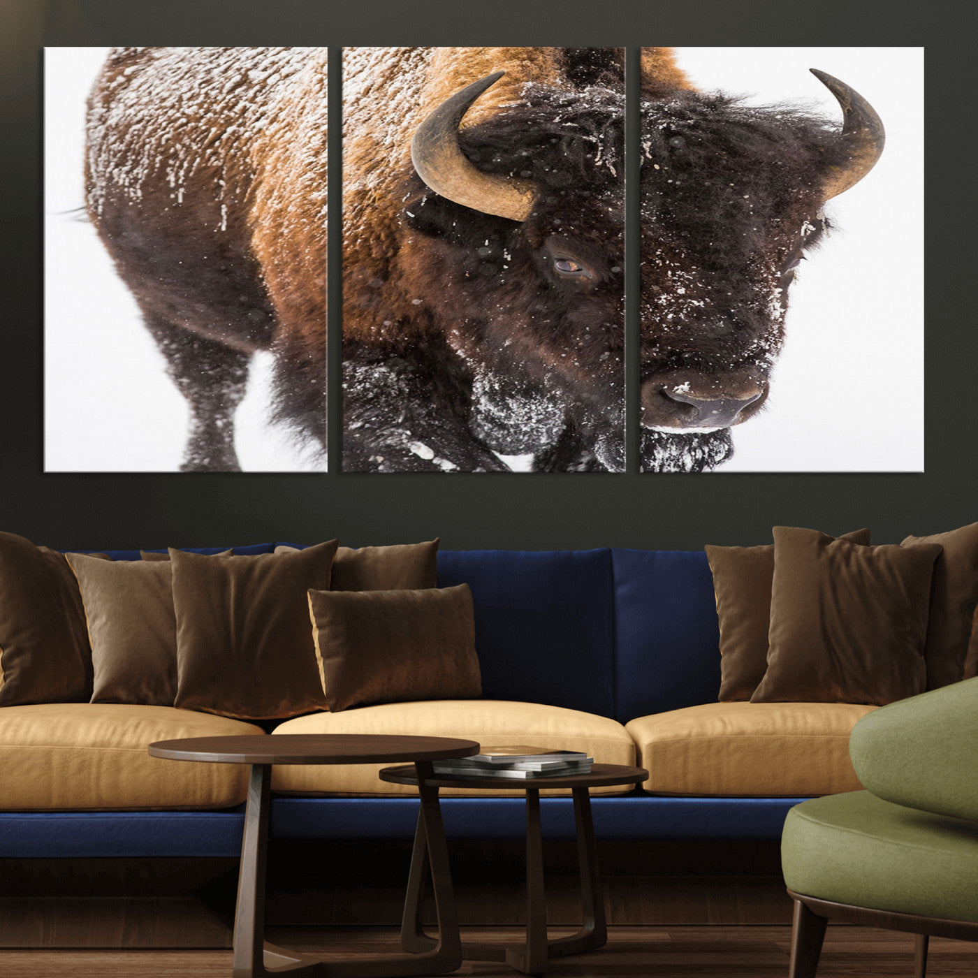 65605-MGV-CV-36X24-Snow Bison Wall Art – Close Up Buffalo Canvas Print, Rustic Western Wildlife Photography, Farmhouse Cabin Lodge Decor for Living