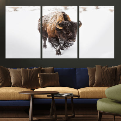 19889-MGV-CV-36X24-Snow Bison Wall Art – Majestic Buffalo Winter Landscape Canvas Print, Rustic Wildlife Photography Decor for Cabin, Lodge, Living
