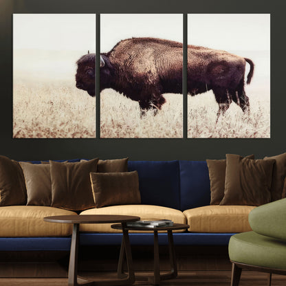 48406-MGV-CV-36X24-American Bison Wall Art – Rustic Buffalo Canvas Print in Prairie Field, Western Wildlife Photography Decor for Cabin, Lodge,