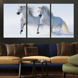 80145-MGV-CV-36X24-White Horses Running Snow Wall Art – Majestic Equine Canvas Print, Winter Nature Photography Decor for Living Room, Office,