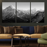 10775-MGV-CV-36X24-Snow Capped Mountain Wall Art – Black and White Canvas Print of Majestic Peaks, Nature Landscape Photography for Office, Bedroom,