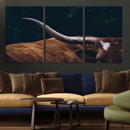 55197-MGV-CV-36X24-Texas Longhorn Wall Art – Rustic Western Bull Horn Canvas Print and Farmhouse Country Animal Decor for Living Room, Office or