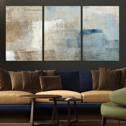 38126-MGV-CV-36X24-Neutral Abstract Wall Art – Modern Beige and Blue Canvas Print and Minimalist Textured Painting for Living Room, Bedroom or Office