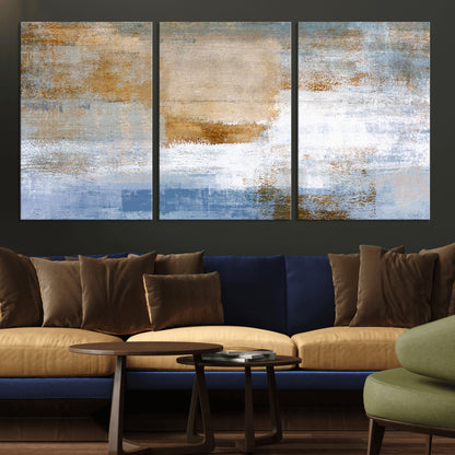 72354-MGV-CV-36X24-Blue and Gold Abstract Wall Art – Modern Minimalist Canvas Print, Textured Contemporary Painting for Living Room, Bedroom, or