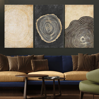 77785-MGV-CV-36X24-Tree Ring Abstract Wall Art – Rustic Wood Growth Pattern Canvas Prints, Modern Nature-Inspired Decor for Living Room or Office