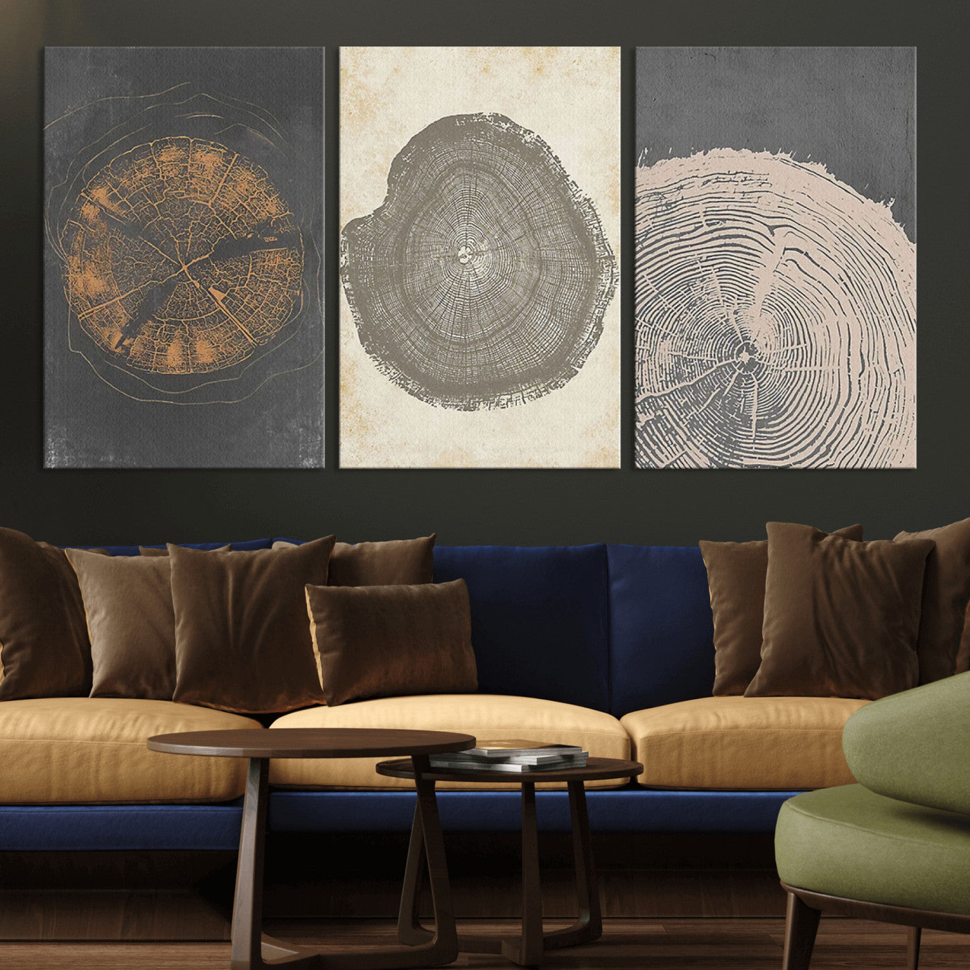 80725-MGV-CV-36X24-Wood Tree Rings Wall Art Canvas Print, Framed Tree Rings Art Picture Print, Abstract Tree Rings Perfect Modern Boho Decor Artwork