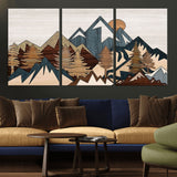 67950-MGV-CV-36X24-Modern Wood Wall Art Canvas Print, Framed Mountain Range Art Picture Print, Wood Mountain Range Perfect Rustic Decor Artwork