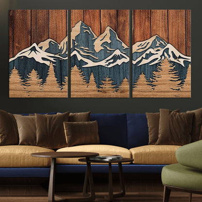 41330-MGV-CV-36X24-Rustic Mountain Wall Art – Wooden Nature Scene with Trees and Peaks, Handmade 3D Layered Decor for Living Room, Cabin or Office