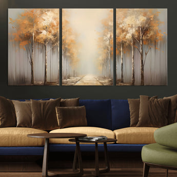 95004-MGV-CV-36X24-Autumn Forest Path Wall Art – Hand Painted Canvas Print with Golden Trees, Modern Nature Landscape Decor for Living Room, Bedroom