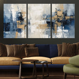 44344-MGV-CV-36X24-Abstract Blue and Gold Wall Art – Modern Hand Painted Canvas Print, Contemporary Textured Painting for Living Room, Bedroom or