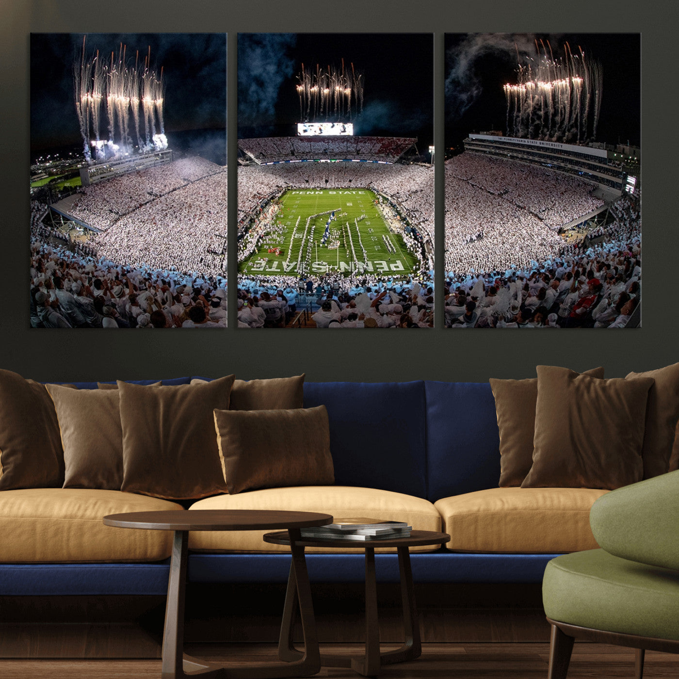 11391-MGV-CV-36X24-Penn State Stadium Wall Art – Panoramic White Out Football Game Canvas Print, College Sports Decor for Office, Man Cave, or Living