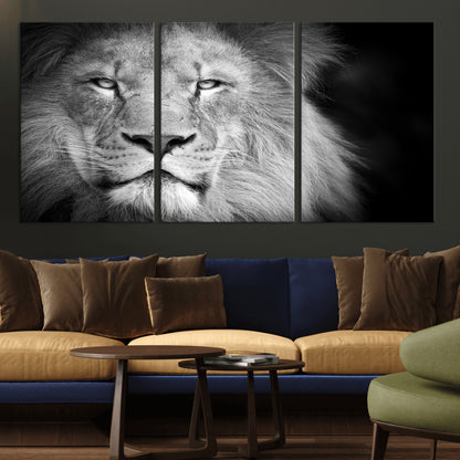 94453-MGV-CV-36X24-Lion Portrait Wall Art – Black and White King of the Jungle Canvas Print, Safari Wildlife Decor for Office, Bedroom, or Living