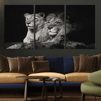 80013-MGV-CV-36X24-Lion and Lioness Wall Art – Black and White Wildlife Photography Canvas Print, African Safari Animal Decor for Office, Bedroom, or