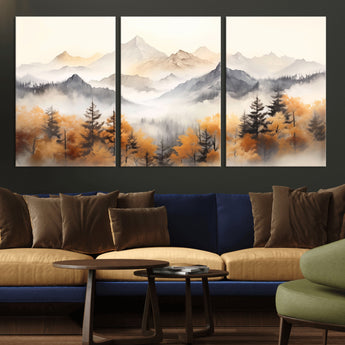 70049-MGV-CV-36X24-Autumn Mountain Forest Wall Art – Misty Landscape Canvas Print, Rustic Nature Inspired Decor for Living Room, Bedroom or Office
