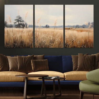 38193-MGV-CV-36X24-Golden Meadow Wall Art – Serene Grassland Landscape Canvas Print, Rustic Nature Decor for Bedroom, Living Room or Farmhouse
