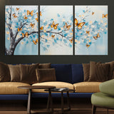 59455-MGV-CV-36X24-Butterfly Tree Branch Wall Art – Blue and Yellow Abstract Canvas Print, Modern Nature Artwork for Living Room, Bedroom or Office